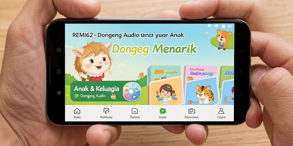 Antarmuka menarik dengan berbagai pilihan dongeng audio.