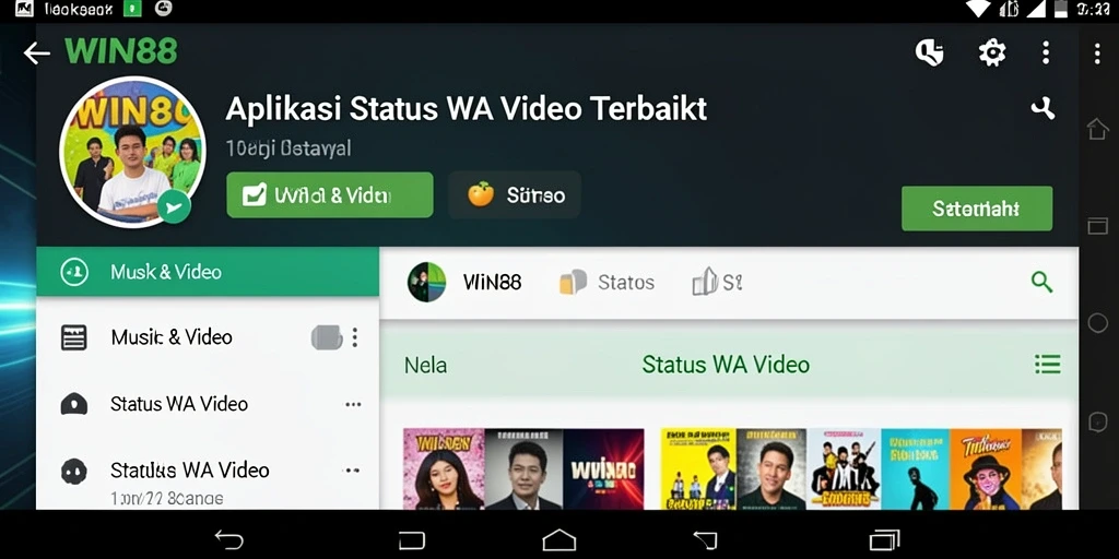 Antarmuka WIN88 dengan fitur Status WA Video yang menarik.