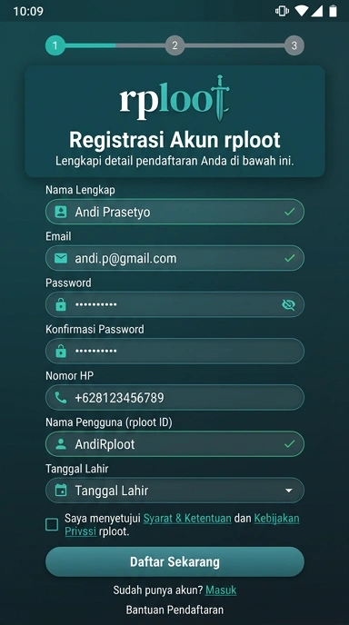 Panduan Registrasi Akun Baru rploot untuk Android